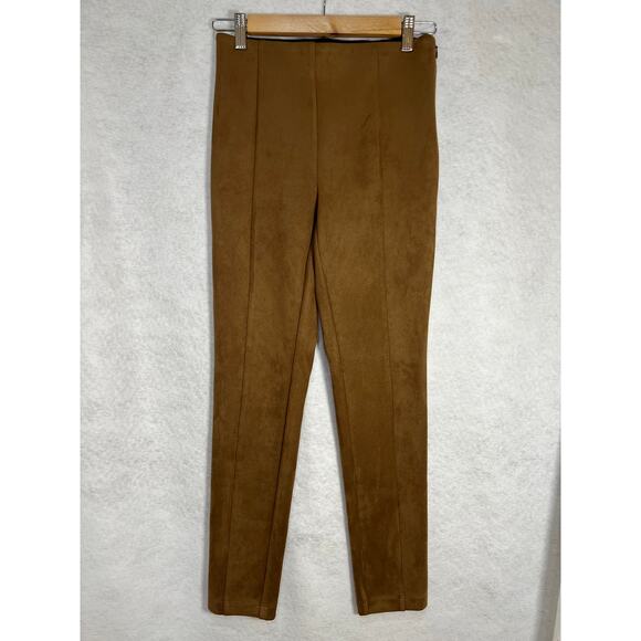 NWT LOFT Camel Brown Faux Suede Side Zip Leggings Size 0 - Picture 2 of 8